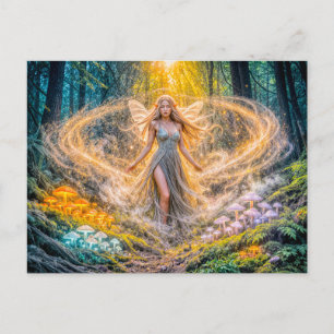 Dynamische Fantasy-Elfe im verzauberten Wald Pilz Postkarte