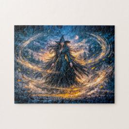 Dynamische Fantasy-Hexe mit magischer atmosphärisc