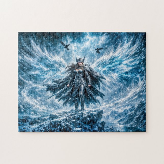 Dynamische Fantasy-Valkyrie in strahlender Kampfat (Horizontal)