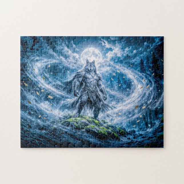 Dynamische Fantasy-Werwolf unter dramatischem Mond (Horizontal)