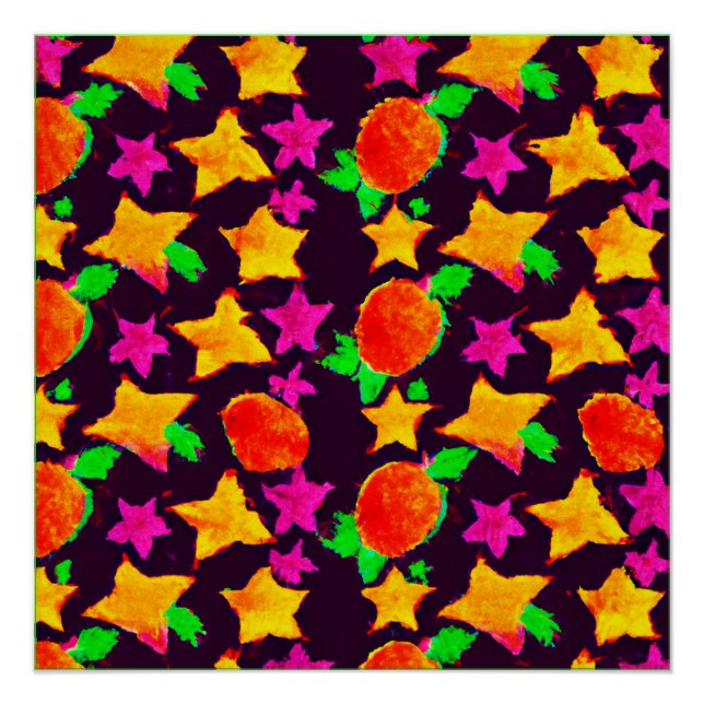 Dynamische Farben Obst und Sterne Muster Kunst Poster (Vorderseite)