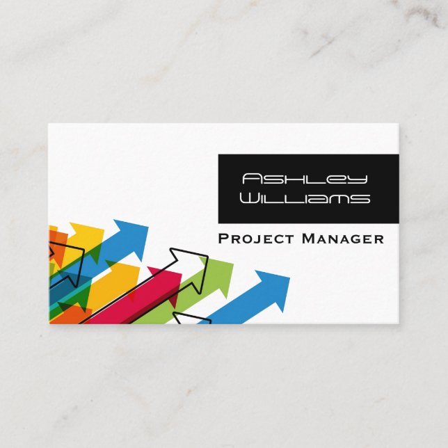 Dynamische farbige Pfeile Moderner Projektmanager Visitenkarte (Vorderseite)