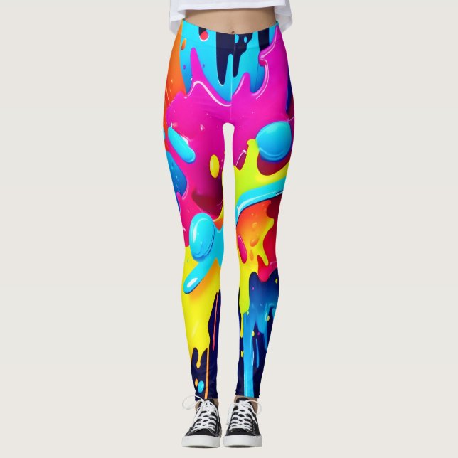 Dynamische fluoreszierende Farbstreifen Leggings (Vorderseite)