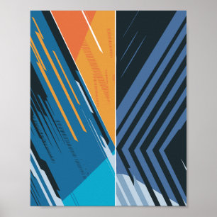 Dynamische Geometrie Abstrakt in Blau und Orange Poster