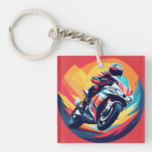 Dynamische Illustration eines Motorradrennfahrers Schlüsselanhänger