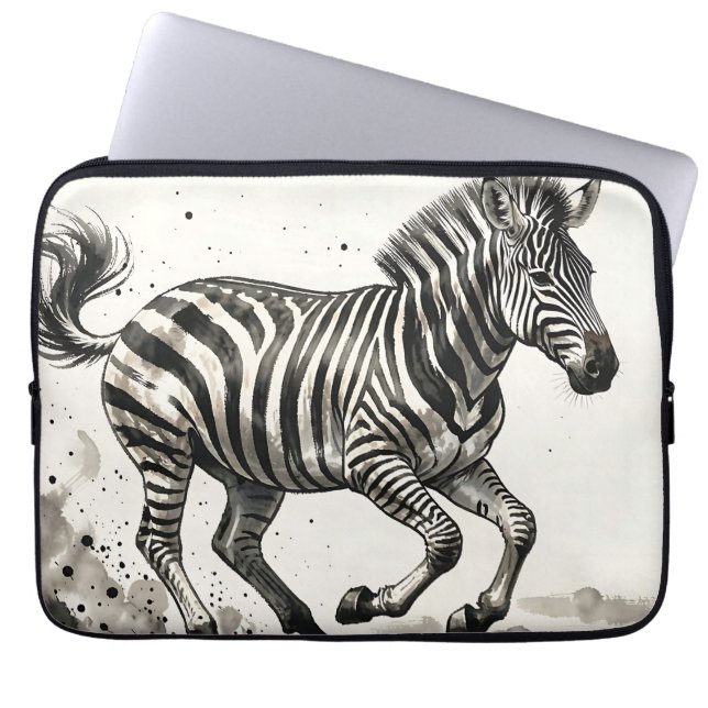 Dynamische laufende Zebra-Tinte-Kunst Laptopschutzhülle (Vorderseite)