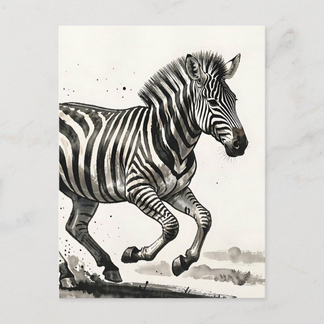 Dynamische laufende Zebra-Tinte-Kunst Postkarte (Vorderseite)