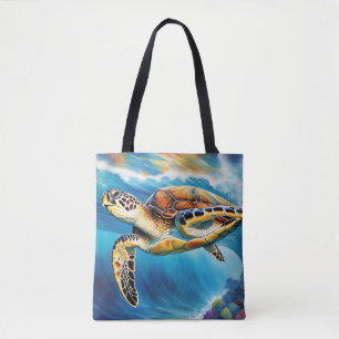 Dynamische Meeresschildkröte Wasserfarbe Tasche