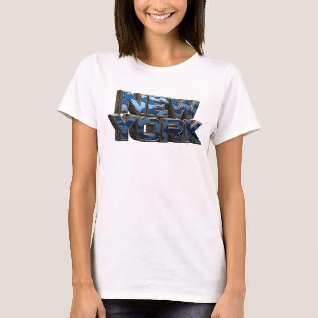 Dynamische Navy NEW YORK 3D-Textkunst T-Shirt (Vorderseite)