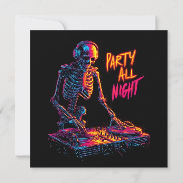 Dynamische Neon-farbige Skeleton DJ Spinning Platt (Vorderseite)