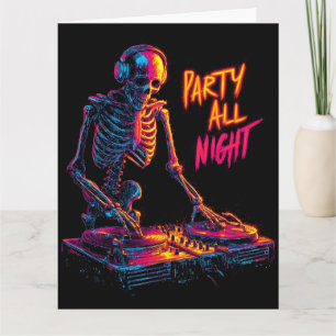 Dynamische Neon-farbige Skeleton DJ Spinning Platt Karte