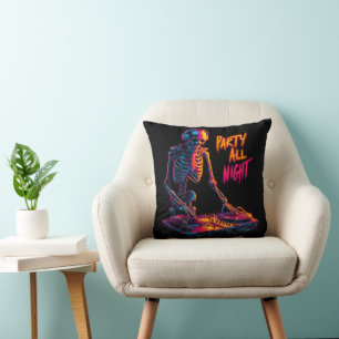 Dynamische Neon-farbige Skeleton DJ Spinning Platt Kissen