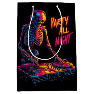 Dynamische Neon-farbige Skeleton DJ Spinning Platt Mittlere Geschenktüte