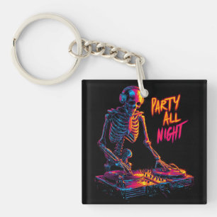 Dynamische Neon-farbige Skeleton DJ Spinning Platt Schlüsselanhänger