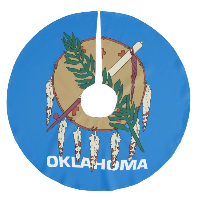 Dynamische Oklahoma-Staats-Flaggen-Grafik auf a Polyester Weihnachtsbaumdecke (Vorderseite)