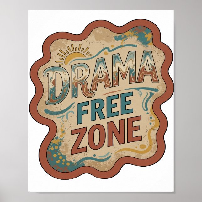 Dynamische Orange DRAMA FREIE ZONE Text Design Poster (Vorne)