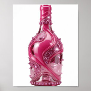 Dynamische silberne PINK GLASFLASCHE MIT RHINESTON Poster