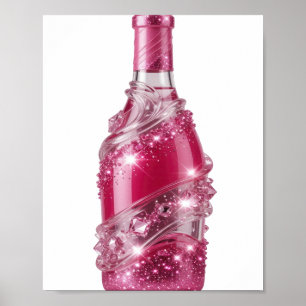 Dynamische silberne PINK GLITTER FLASCHE Poster