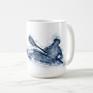 Dynamische Whitewater-Kajakfahrer-Linienkunst Kaffeetasse