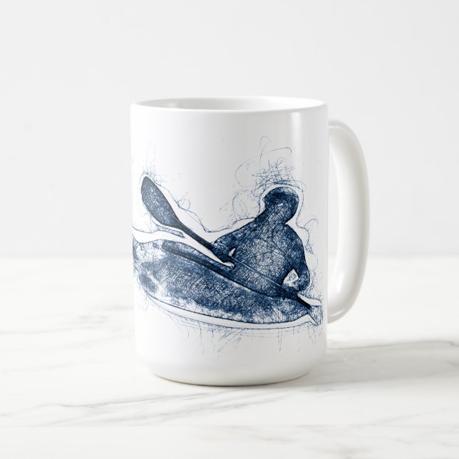 Dynamische Whitewater-Kajakfahrer-Linienkunst Kaffeetasse (VorderseiteRechts)