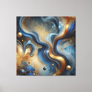 Dynamische Wirbel aus Blau und Gold Leinwand Kunst