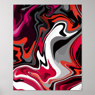 Dynamischer Abstrakter Swirl aus Rot, Schwarz, Wei Poster