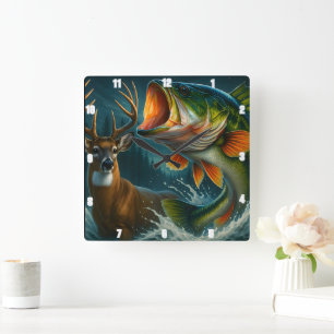 Dynamischer Bass und Hirsch Quadratische Wanduhr