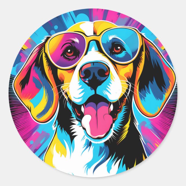 Dynamischer Beagle Runder Aufkleber (Vorderseite)
