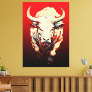 Dynamischer Bull in fiery Motion Leinwanddruck