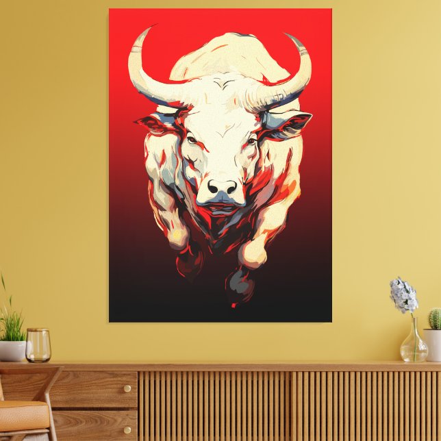 Dynamischer Bull in fiery Motion Leinwanddruck (Insitu (Wohnzimmer))