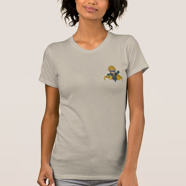 Dynamischer Cartoon-Superheld-Junge fliegt T-Shirt (Vorderseite)