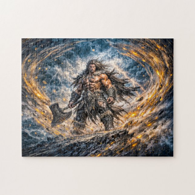 Dynamischer Fantasy-Berserker-Krieger mit mächtige (Horizontal)