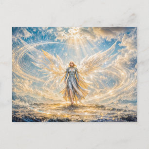 Dynamischer Fantasy-Engel im strahlenden atmosphär Postkarte