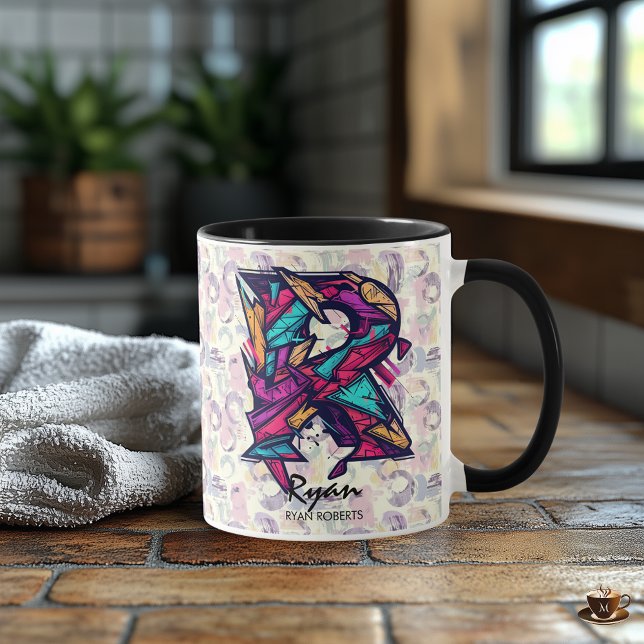 Dynamischer geometrischer Monogramm-Becher - R für Tasse (Von Creator hochgeladen)