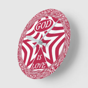 Dynamischer Gott ist Liebe Star Roter Swirbelwall  Runde Wanduhr