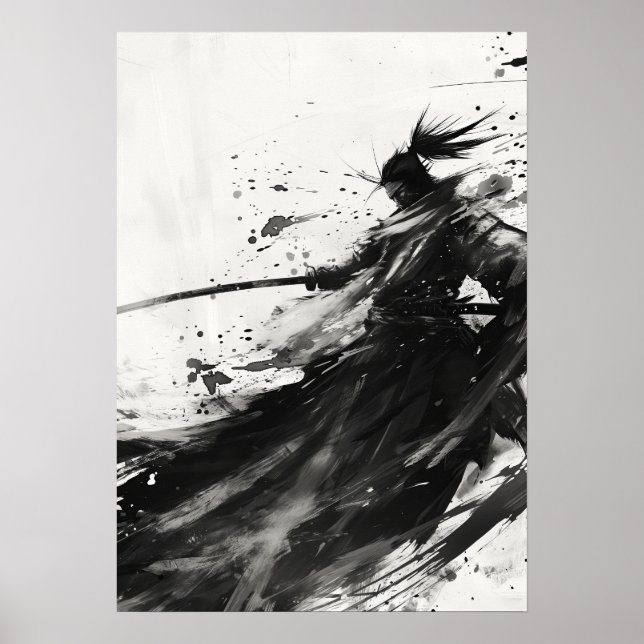 Dynamischer Samurai-Jack in Schwarz-Weiß-Poster Poster (Vorne)