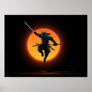 Dynamischer Samurai-Sprung-Silhouette  Poster