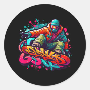 Dynamischer Snowboarder Abstrakt Art Wintersport 2 Runder Aufkleber
