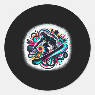 Dynamischer Snowboarder Abstrakt Art Wintersport 5 Runder Aufkleber