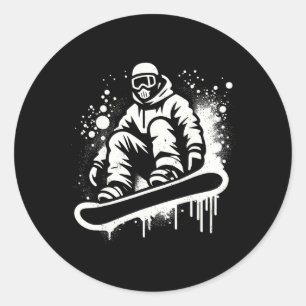 Dynamischer Snowboarder Abstrakt Art Wintersport Runder Aufkleber