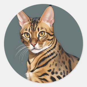 Dynamisches Bengalisches Katapportrait mit markant Runder Aufkleber