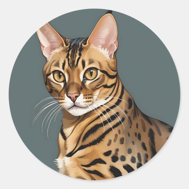 Dynamisches Bengalisches Katapportrait mit markant Runder Aufkleber (Vorderseite)