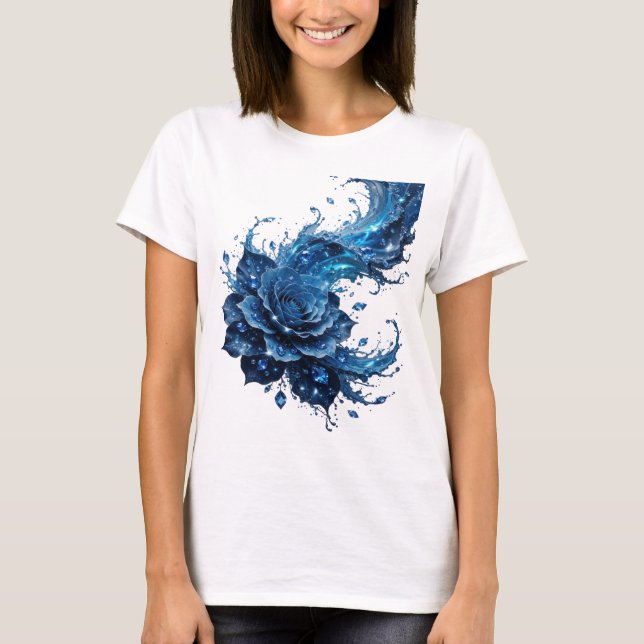 Dynamisches Blau BLUE ROSE Statement T-Shirt (Vorderseite)