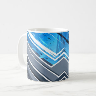 Dynamisches Blaues Abstraktes Geometrisches Streif Kaffeetasse