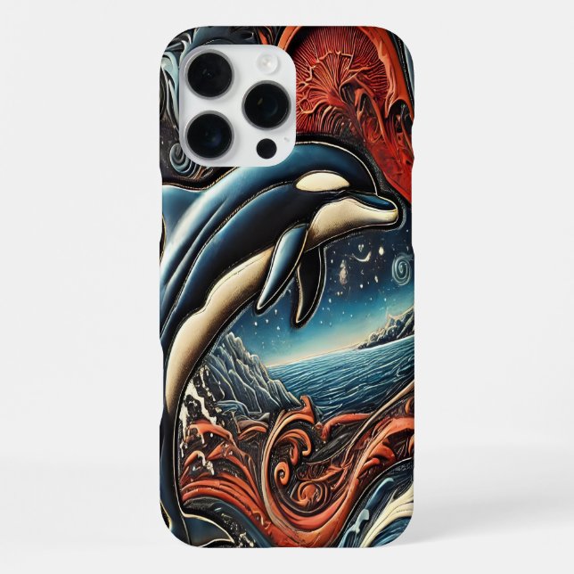 Dynamisches Delfin-Kunstwerk iPhone 16 Pro Max Hülle (Rückseite)