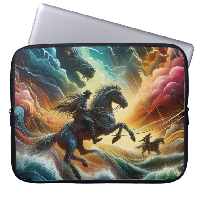 Dynamisches Duo: Stormy Horseback Adventure Laptopschutzhülle (Vorderseite)