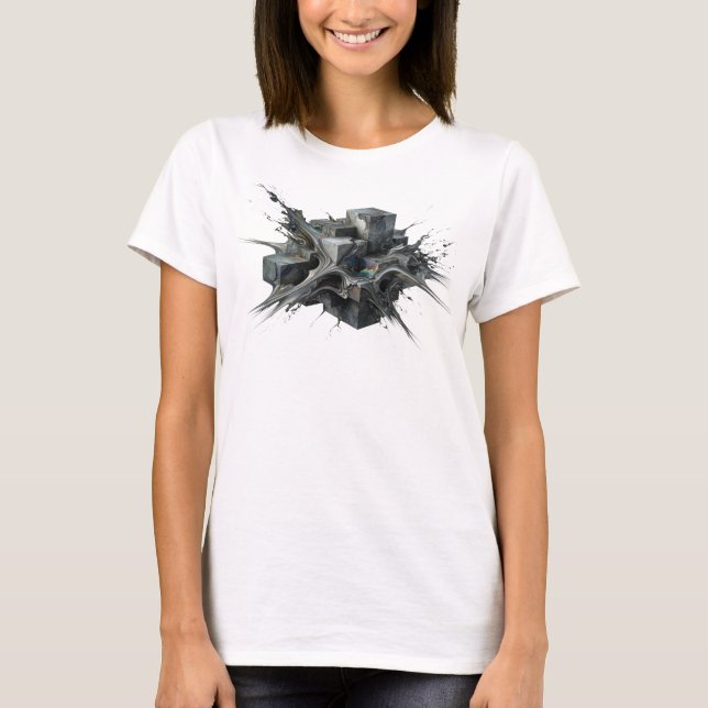 Dynamisches Gold Abstract Cubes Trendy T-Shirt (Vorderseite)