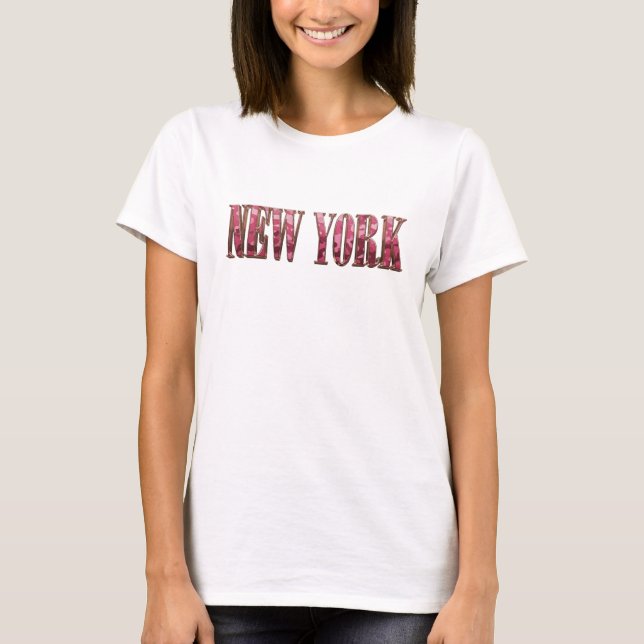 Dynamisches Rot NEW YORK Textdesign T-Shirt (Vorderseite)