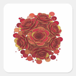 Dynamisches Rot ROTE ROSEN UND HELLE STERNE Aufkle Quadratischer Aufkleber