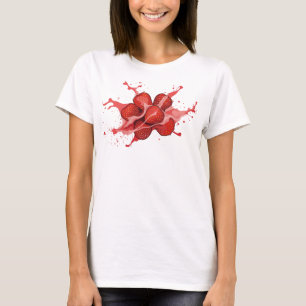 Dynamisches rotes abstraktes Erdbeeren-Kunstmotiv T-Shirt